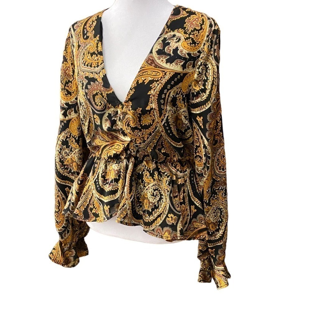 house of harlow 1960 maisha top in black gold paisley size small - Picture 10 of 13